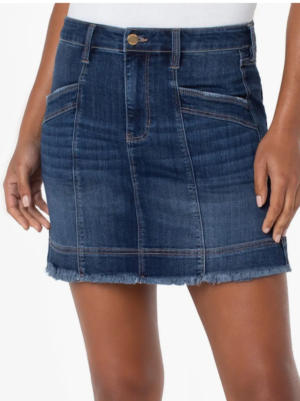 Liverpool Weston Fringe Hem Denim Skirt NWT Dark Wash Petite 6